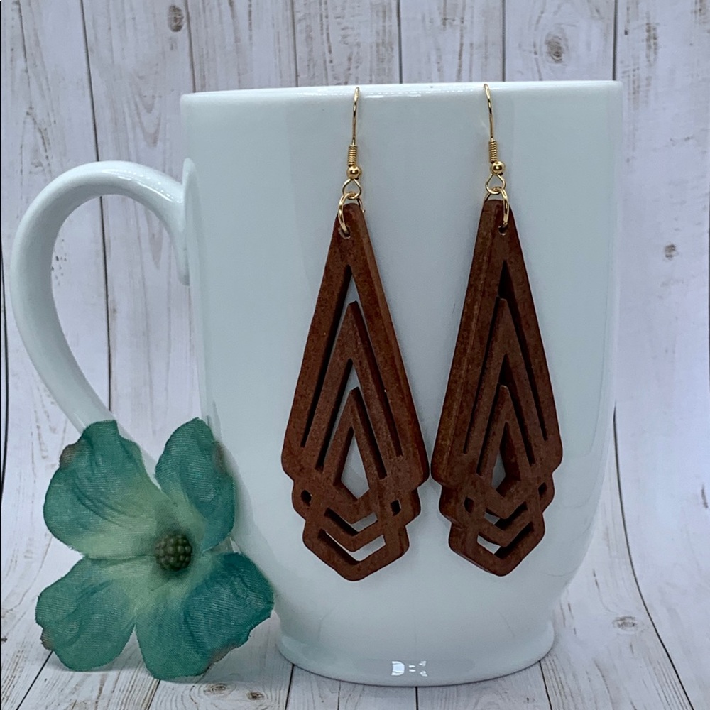 Lazer cut natural wood earring